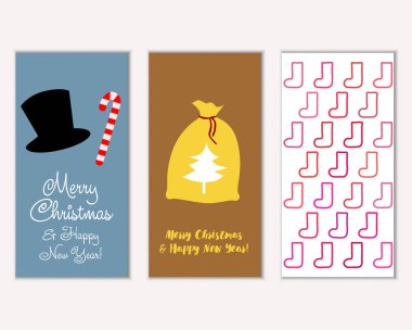 Mutlu Noeller ve mutlu yeni yıl tebrik kartları. Vektör çizim   