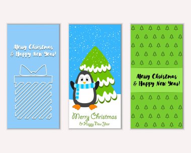 Mutlu Noeller ve mutlu yeni yıl tebrik kartları. Vektör çizim   