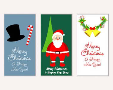 Mutlu Noeller ve mutlu yeni yıl tebrik kartları. Vektör çizim   