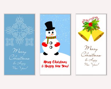 Renkli Noel kartları yılbaşı süsleri ve kardan adam vektör çizim ile