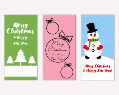mutlu Noeller ve mutlu yeni yıl tebrik kartları vektör çizim