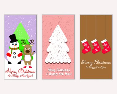Mutlu Noeller ve mutlu yeni yıl tebrik kartları. Vektör çizim 