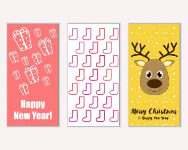 mutlu Noeller ve mutlu yeni yıl tebrik kartları vektör çizim     