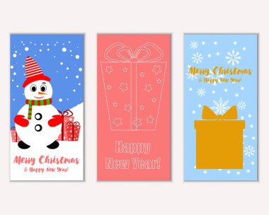 mutlu Noeller ve mutlu yeni yıl tebrik kartları vektör çizim       