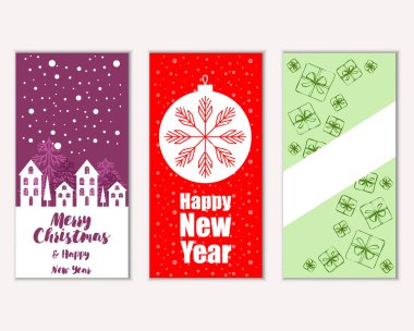 mutlu Noeller ve mutlu yeni yıl tebrik kartları vektör çizim