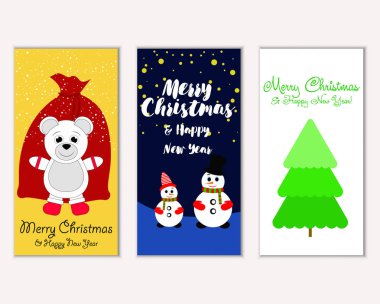 Mutlu Noeller ve mutlu yeni yıl tebrik kartları. Vektör çizim 