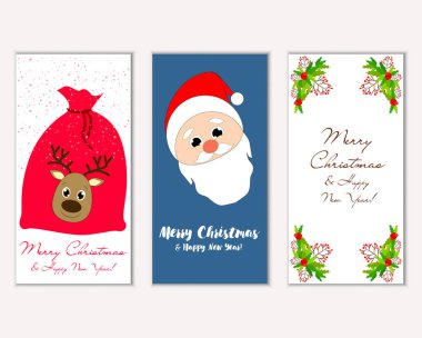 mutlu Noeller ve mutlu yeni yıl tebrik kartları vektör çizim     