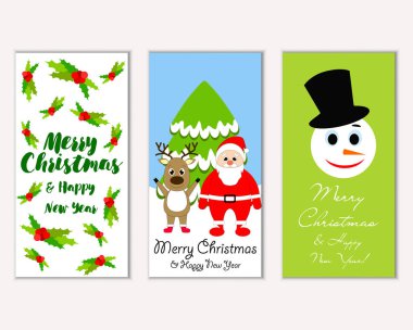 mutlu Noeller ve mutlu yeni yıl tebrik kartları vektör çizim       