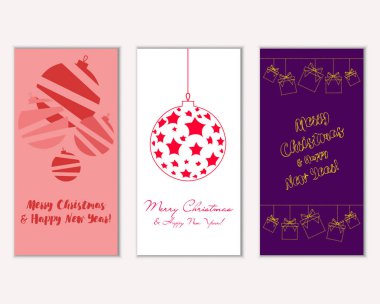 Mutlu Noeller ve mutlu yeni yıl tebrik kartları. Vektör çizim     