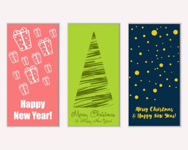 mutlu Noeller ve mutlu yeni yıl tebrik kartları vektör çizim     