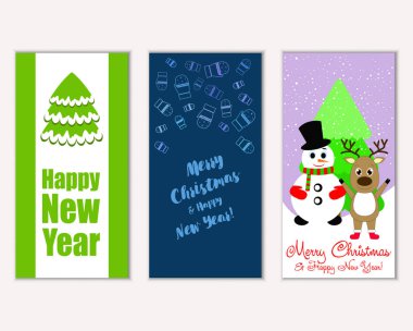 mutlu Noeller ve mutlu yeni yıl tebrik kartları vektör çizim