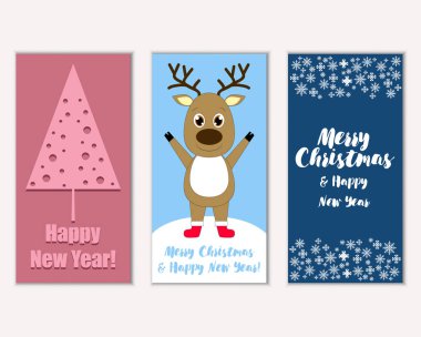 mutlu Noeller ve mutlu yeni yıl tebrik kartları vektör çizim
