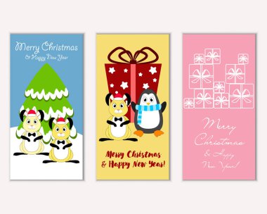 Mutlu Noeller ve mutlu yeni yıl tebrik kartları. Vektör çizim 