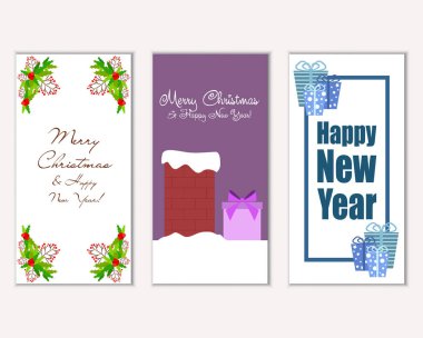 mutlu Noeller ve mutlu yeni yıl tebrik kartları vektör çizim     