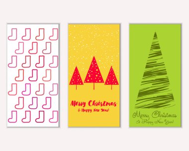 Mutlu Noeller ve mutlu yeni yıl tebrik kartları. Vektör çizim     