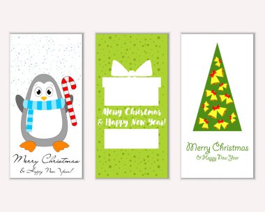 Mutlu Noeller ve mutlu yeni yıl tebrik kartları. Vektör çizim   