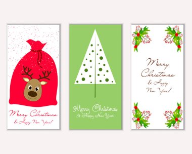 mutlu Noeller ve mutlu yeni yıl tebrik kartları vektör çizim     