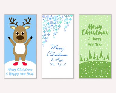 mutlu Noeller ve mutlu yeni yıl tebrik kartları vektör çizim