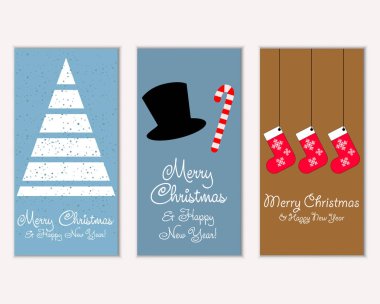 mutlu Noeller ve mutlu yeni yıl tebrik kartları vektör çizim       