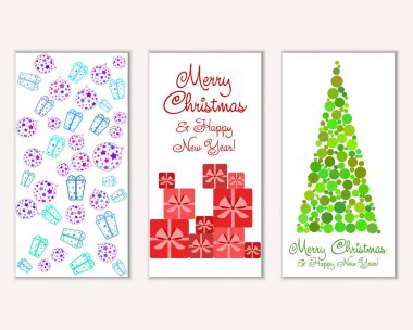 Mutlu Noeller ve mutlu yeni yıl tebrik kartları. Vektör çizim   