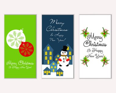 mutlu Noeller ve mutlu yeni yıl tebrik kartları vektör çizim