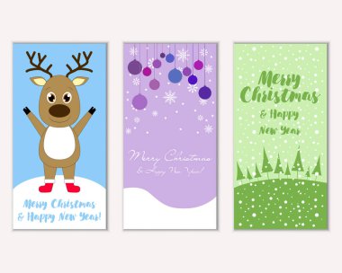 mutlu Noeller ve mutlu yeni yıl tebrik kartları vektör çizim