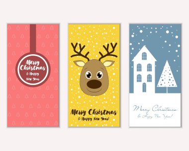 mutlu Noeller ve mutlu yeni yıl tebrik kartları vektör çizim