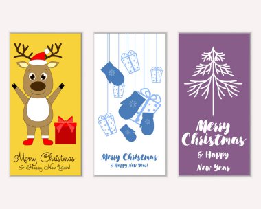 mutlu Noeller ve mutlu yeni yıl tebrik kartları vektör çizim   