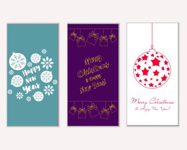 Mutlu Noeller ve mutlu yeni yıl tebrik kartları. Vektör çizim     