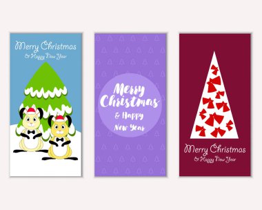 Mutlu Noeller ve mutlu yeni yıl tebrik kartları. Vektör çizim 