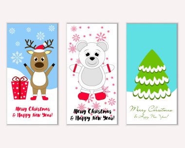 vektör çizim kış tatil tebrik kartları