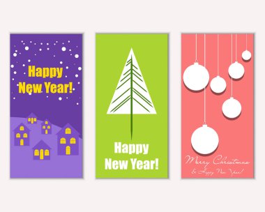 mutlu Noeller ve mutlu yeni yıl tebrik kartları vektör çizim