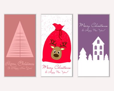 Mutlu Noeller ve mutlu yeni yıl tebrik kartları. Vektör çizim   