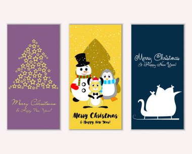 mutlu Noeller ve mutlu yeni yıl tebrik kartları vektör çizim     
