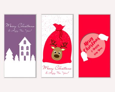 Mutlu Noeller ve mutlu yeni yıl tebrik kartları. Vektör çizim   