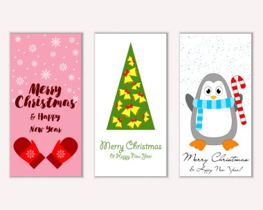 Mutlu Noeller ve mutlu yeni yıl tebrik kartları. Vektör çizim   
