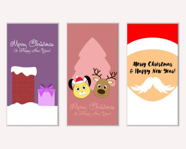 mutlu Noeller ve mutlu yeni yıl tebrik kartları vektör çizim     