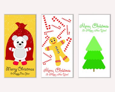 Mutlu Noeller ve mutlu yeni yıl tebrik kartları. Vektör çizim 