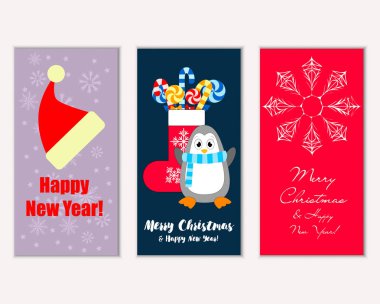 mutlu Noeller ve mutlu yeni yıl tebrik kartları vektör çizim   