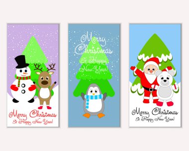 mutlu Noeller ve mutlu yeni yıl tebrik kartları vektör çizim