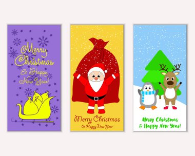 Mutlu Noeller ve mutlu yeni yıl tebrik kartları. Vektör çizim   