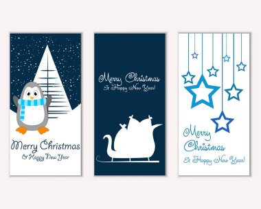 mutlu Noeller ve mutlu yeni yıl tebrik kartları vektör çizim     