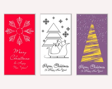 Mutlu Noeller ve mutlu yeni yıl tebrik kartları. Vektör çizim     