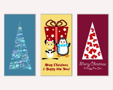 Mutlu Noeller ve mutlu yeni yıl tebrik kartları. Vektör çizim 