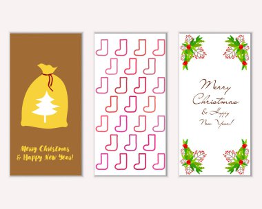 Mutlu Noeller ve mutlu yeni yıl tebrik kartları. Vektör çizim   