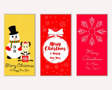 mutlu Noeller ve mutlu yeni yıl tebrik kartları vektör çizim   
