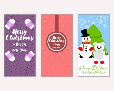 mutlu Noeller ve mutlu yeni yıl tebrik kartları vektör çizim       