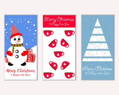 mutlu Noeller ve mutlu yeni yıl tebrik kartları vektör çizim       