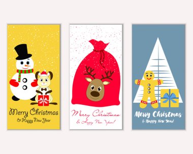 Mutlu Noeller ve mutlu yeni yıl tebrik kartları. Vektör çizim   