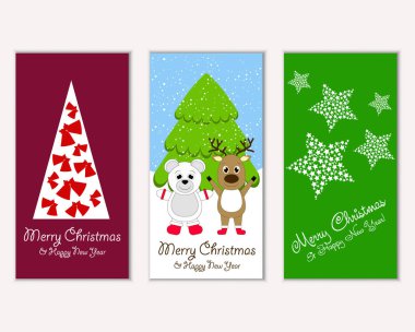 Mutlu Noeller ve mutlu yeni yıl tebrik kartları. Vektör çizim 